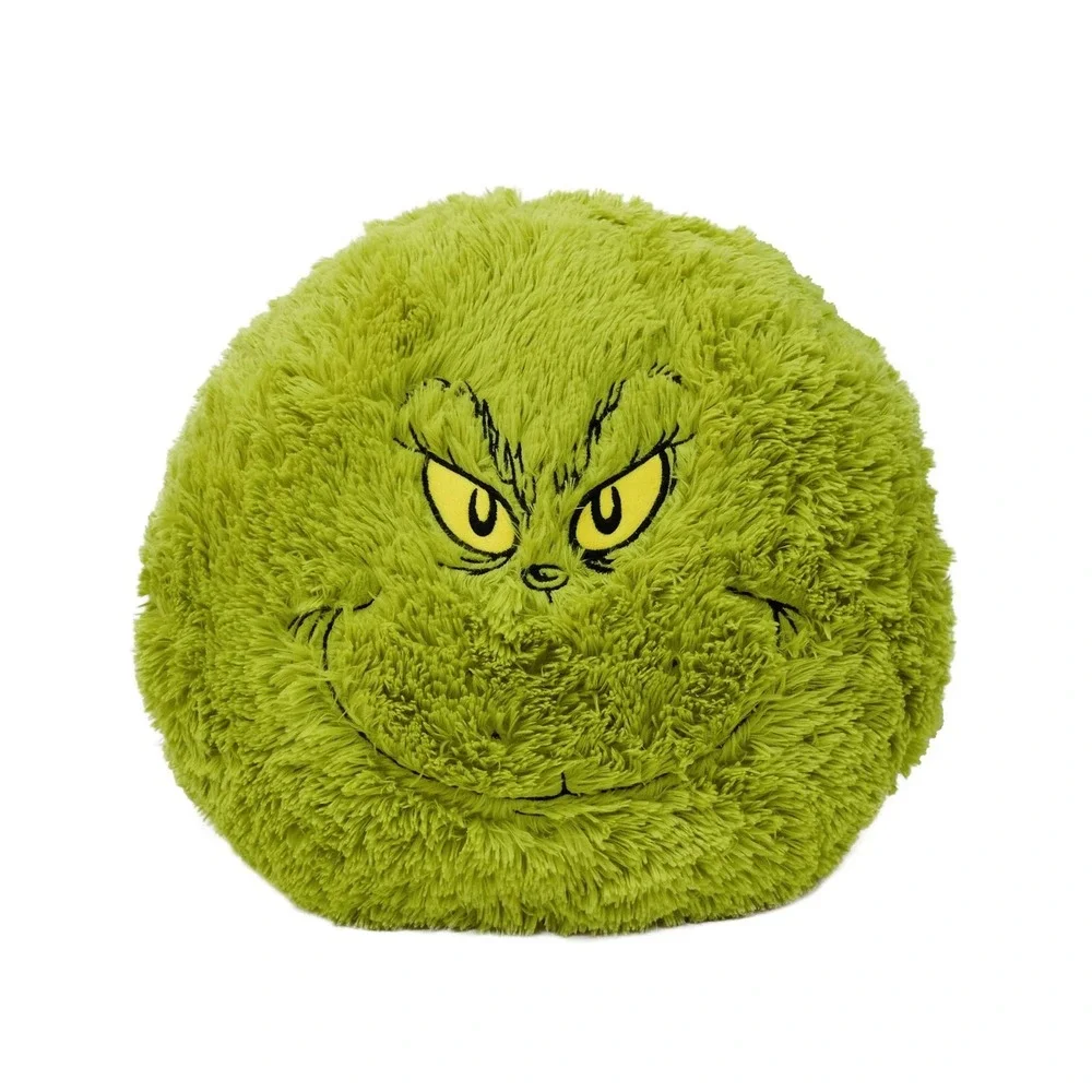 The Grinch 16 Inch Shaggy Green Faux Furry Round Christmas Holiday Pillow
